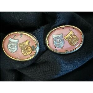 Vintage Comedy and Tragedy Mask cufflinks drama comedy art theater pink